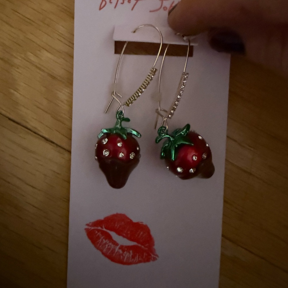 Red Strawberry Earrings with Rhinestones